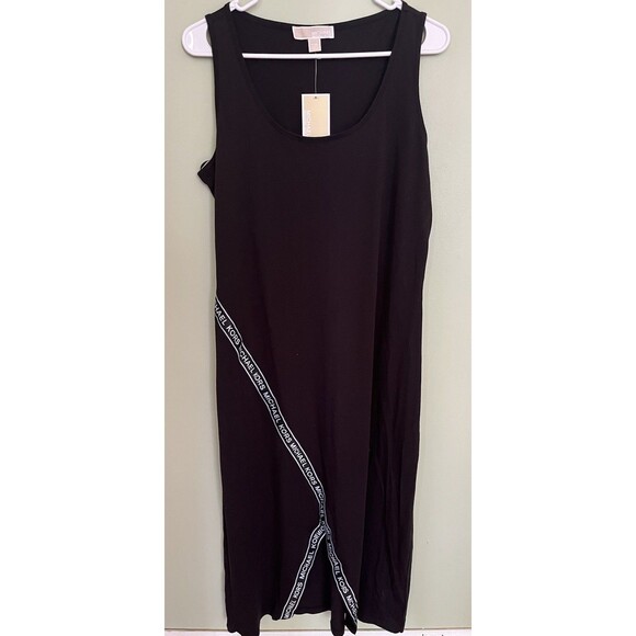 Michael Kors Black Sporty Logo Midi Cotton Sleeveless Sundress Dress Size P/XL - Picture 1 of 6